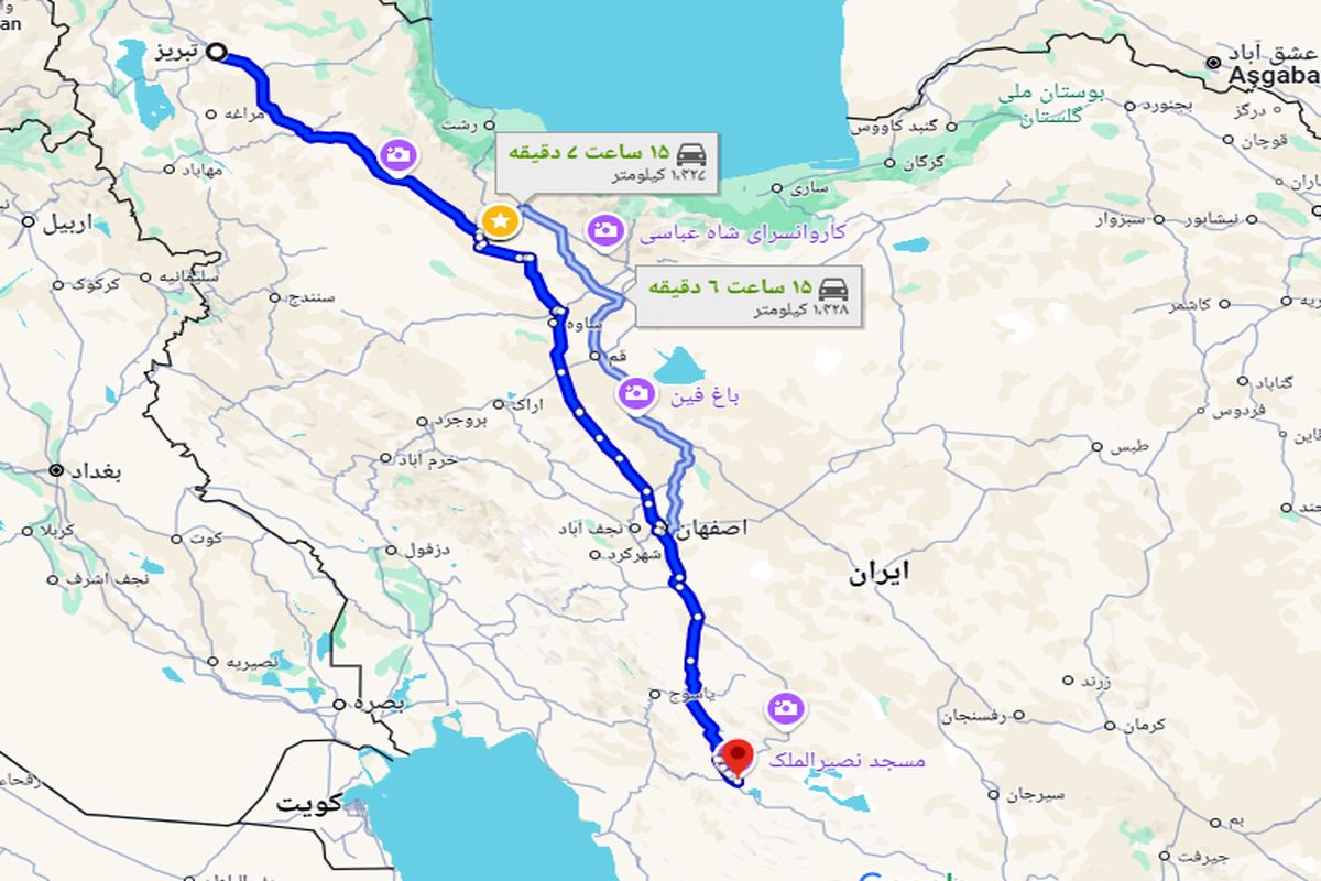 فاصله تبریز تا شیراز (هوایی + زمینی)