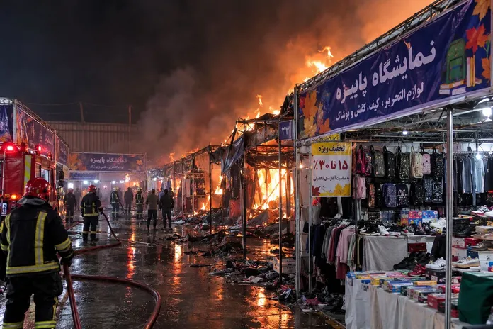 فیلم | حریق در نمایشگاه پاییزه یاسوج غرفه ها را خاکستر کرد